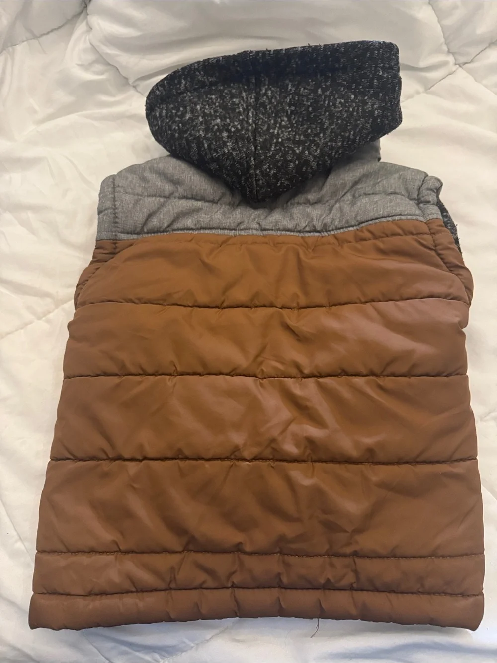 Children's Quilted Hooded Puffer Jacket - Brown & Gray Size 5/6